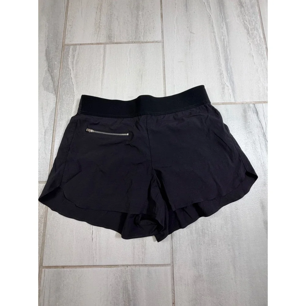 Athleta Black Ripstop Running Shorts Women Size 8 Zipper Pocket Activewear
